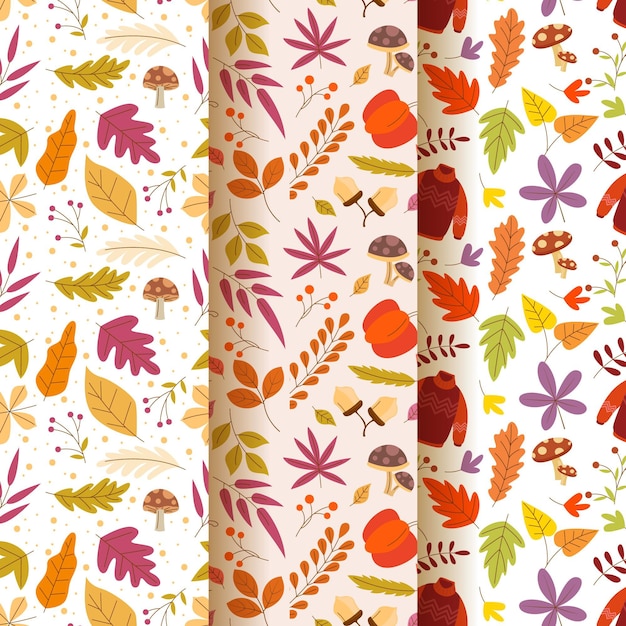 Gratis vector handgetekende platte herfstpatronencollectie