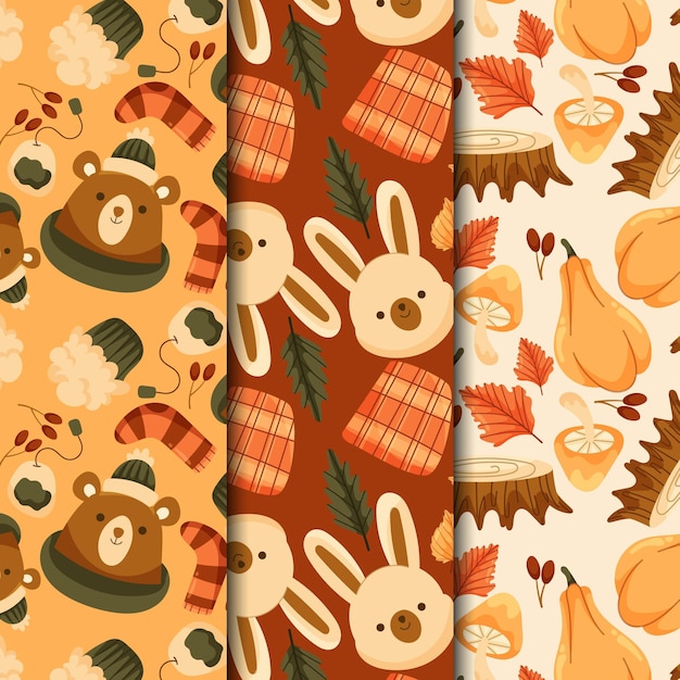 Gratis vector handgetekende platte herfstpatronencollectie