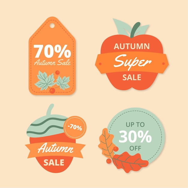 Gratis vector handgetekende platte herfstverkoop labels collectie