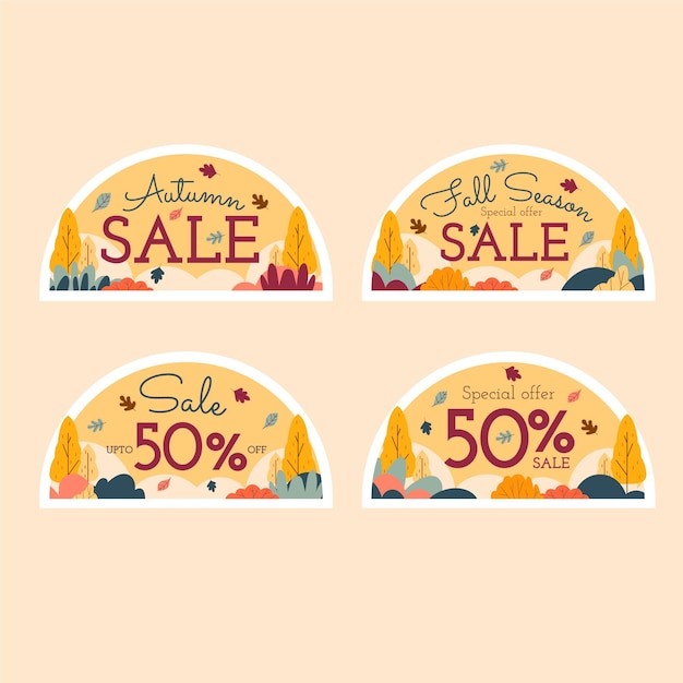 Gratis vector handgetekende platte herfstverkoop labels collectie