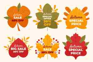 Gratis vector handgetekende platte herfstverkoop labels collectie