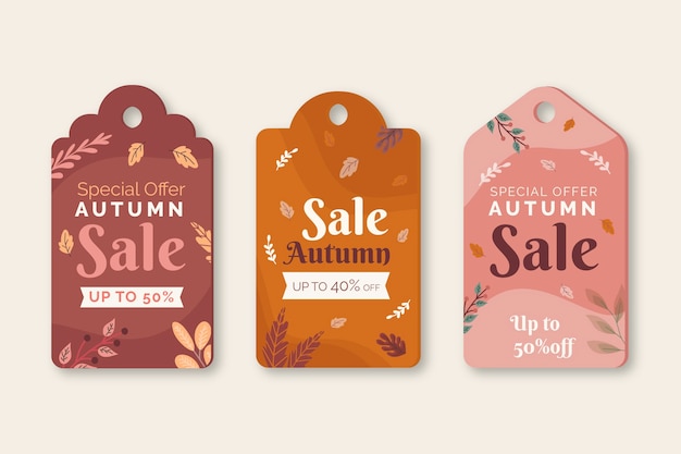 Gratis vector handgetekende platte herfstverkoop labels collectie