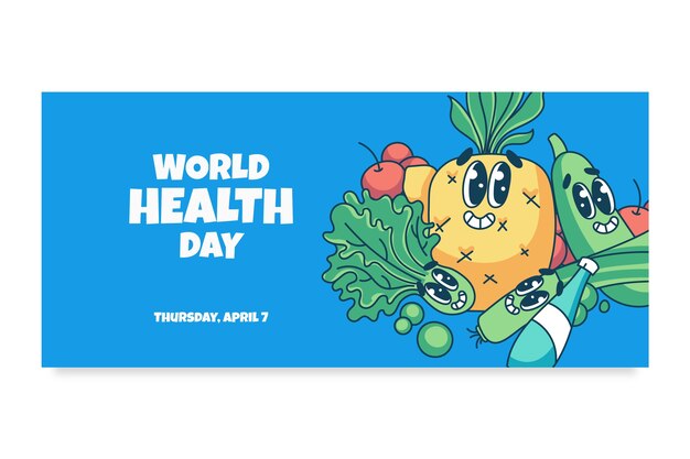 Handgetekende platte horizontale banner voor wereldgezondheidsdag