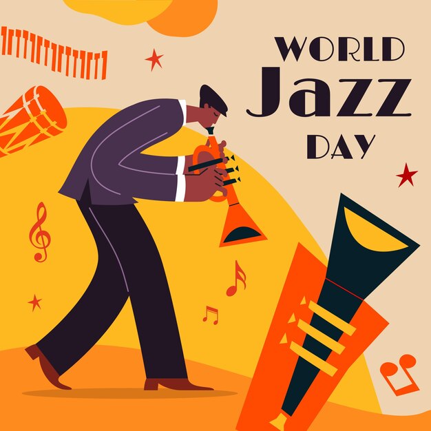 Gratis vector handgetekende platte illustratie van de wereldjazzdag