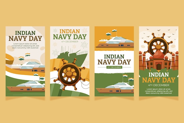 Handgetekende platte Indiase marine dag instagram verhalencollectie