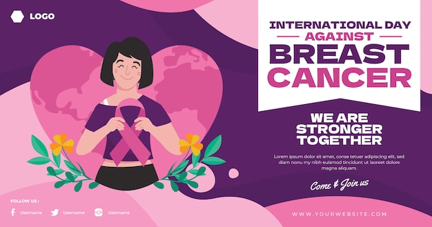 Handgetekende platte internationale dag tegen borstkanker social media postsjabloon