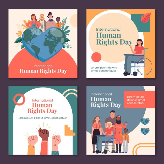 Handgetekende platte internationale mensenrechtendag instagram posts collectie