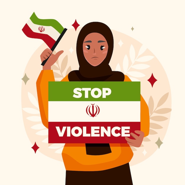 Gratis vector handgetekende platte iraanse vrouwen protesteren illustratie