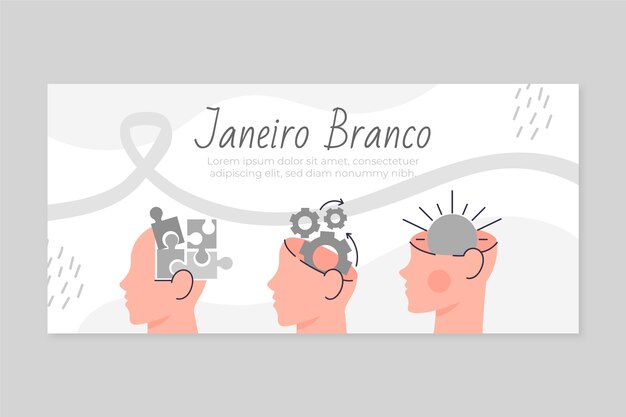 Gratis vector handgetekende platte janeiro branco horizontale banner