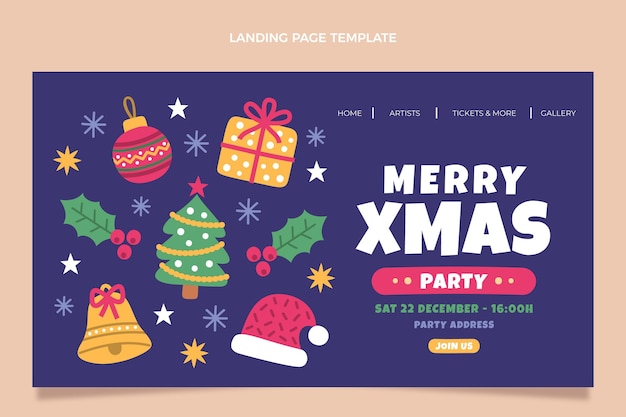 Gratis vector handgetekende platte kerst bestemmingspagina sjabloon