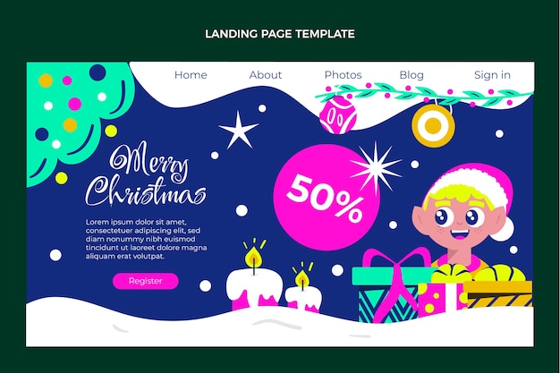 Gratis vector handgetekende platte kerst bestemmingspagina sjabloon