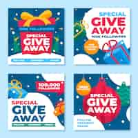 Gratis vector handgetekende platte kerst giveaway instagram posts collectie