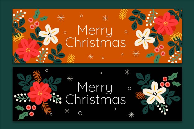Gratis vector handgetekende platte kerst horizontale banners set