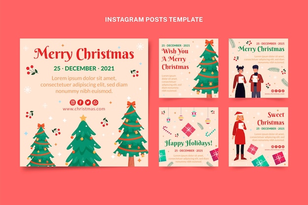 Handgetekende platte kerst instagram posts collectie