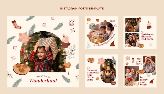 Handgetekende platte kerst instagram posts collectie