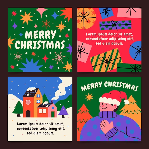 Handgetekende platte kerst instagram posts collectie