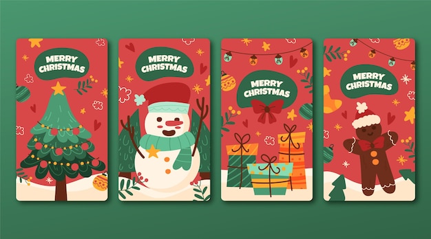 Gratis vector handgetekende platte kerst instagram verhalencollectie