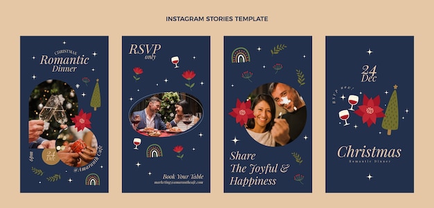 Handgetekende platte kerst instagram verhalencollectie