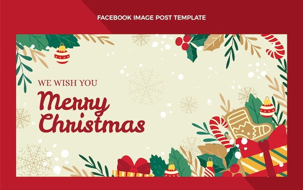 Handgetekende platte kerst social media postsjabloon