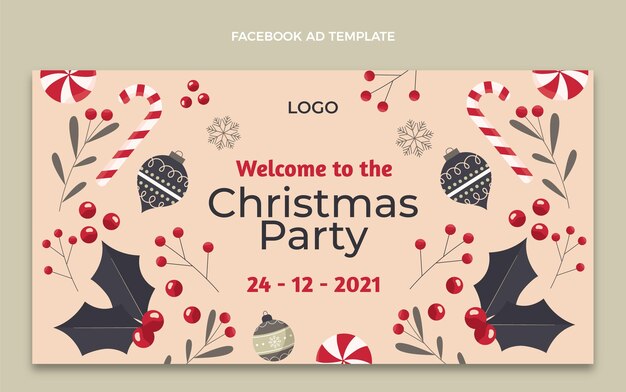 Handgetekende platte kerst social media promo sjabloon