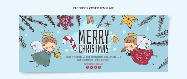 Handgetekende platte kerst sociale media voorbladsjabloon