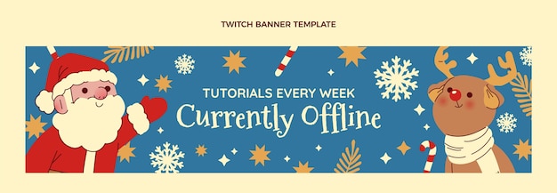 Handgetekende platte kerst twitch banner