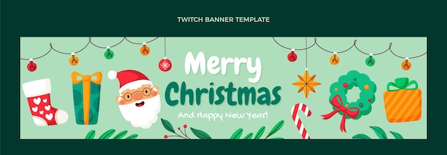 Handgetekende platte kerst twitch banner