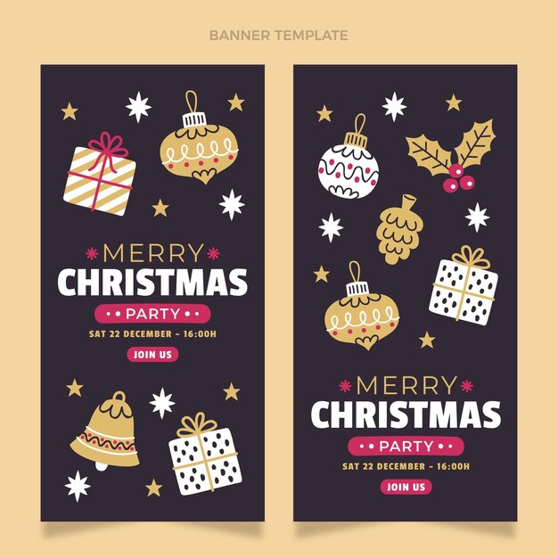 Handgetekende platte kerst verticale banners set