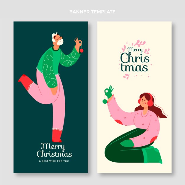 Handgetekende platte kerst verticale banners set