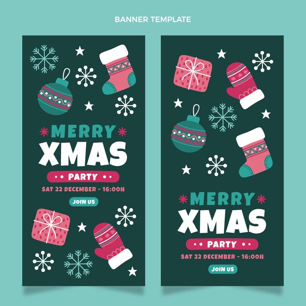 Handgetekende platte kerst verticale banners set