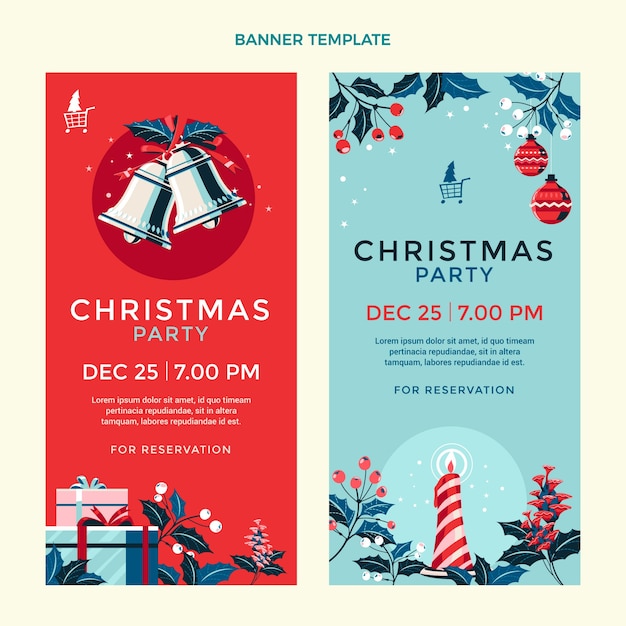 Handgetekende platte kerst verticale banners set