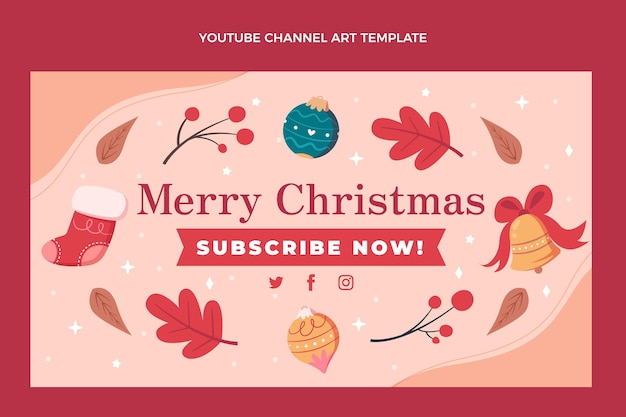 Gratis vector handgetekende platte kerst youtube-kanaalkunst