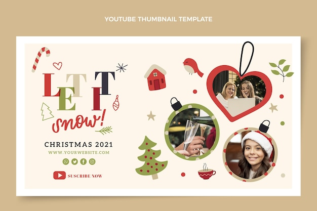 Gratis vector handgetekende platte kerst youtube thumbnail