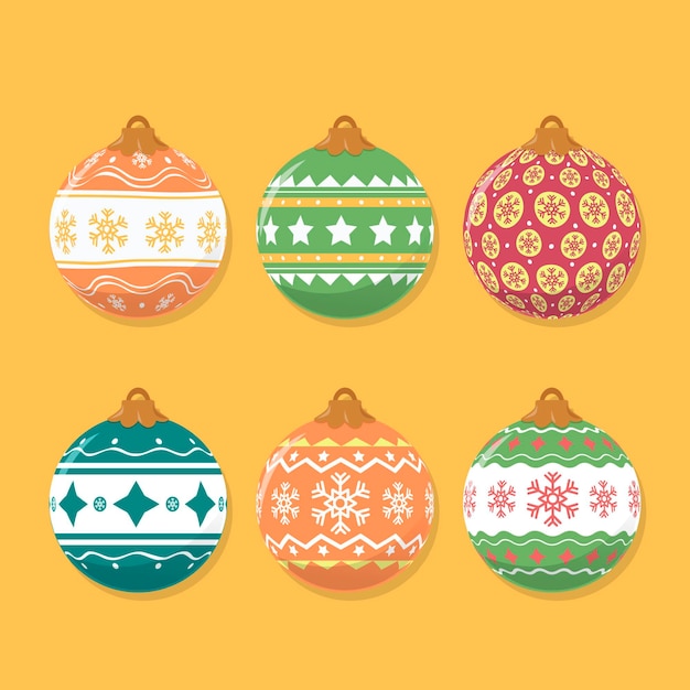 Gratis vector handgetekende platte kerstbal ornamenten collectie