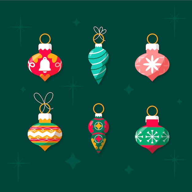 Gratis vector handgetekende platte kerstbal ornamenten collectie