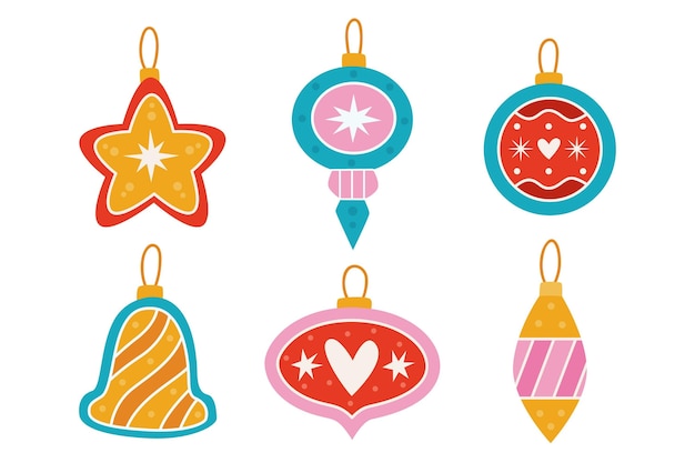 Gratis vector handgetekende platte kerstbal ornamenten collectie