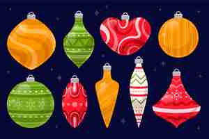 Gratis vector handgetekende platte kerstbal ornamenten collectie