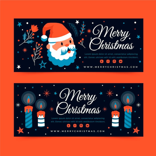 Handgetekende platte kerstbanners set