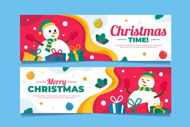 Handgetekende platte kerstbanners set