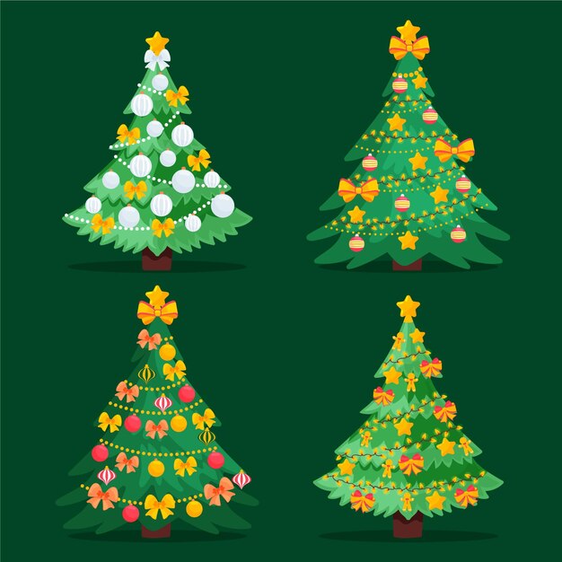 Handgetekende platte kerstbomen collectie