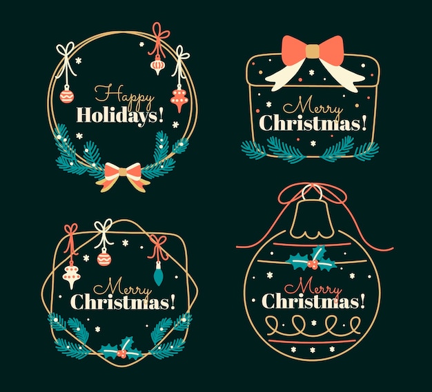 Gratis vector handgetekende platte kerstframes en -randencollectie