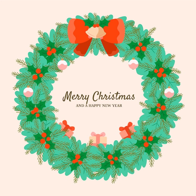 Gratis vector handgetekende platte kerstkrans framesjabloon