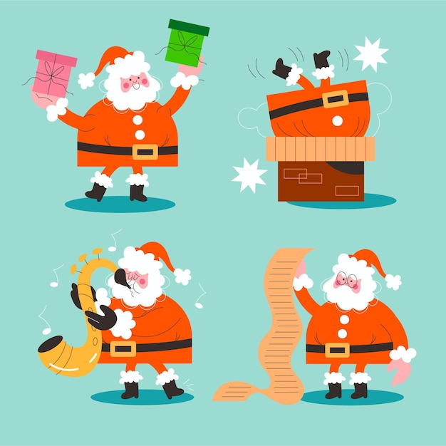 Gratis vector handgetekende platte kerstman tekens collectie