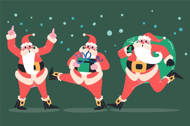 Gratis vector handgetekende platte kerstman tekens collectie