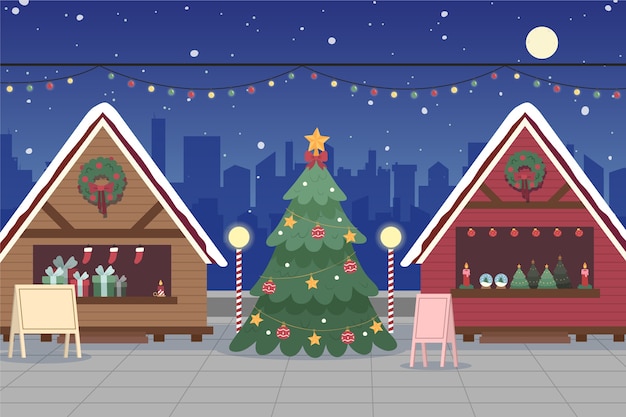 Gratis vector handgetekende platte kerstmarktillustratie