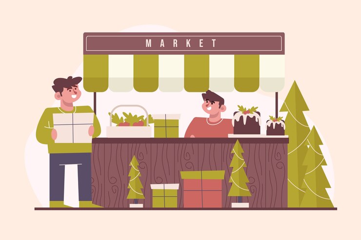 Gratis Vector handgetekende platte kerstmarktillustratie