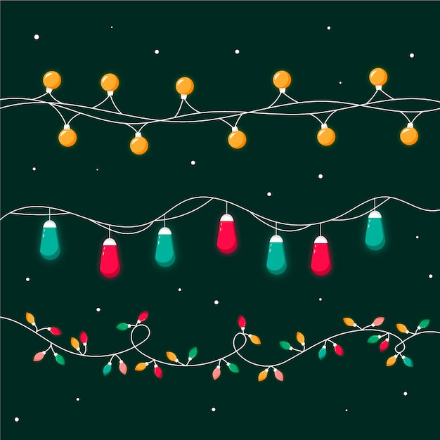 Gratis vector handgetekende platte kerstverlichting collectie