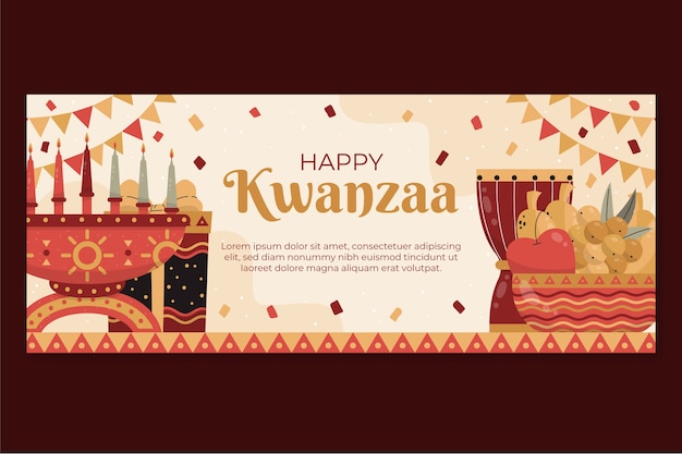 Handgetekende platte kwanzaa horizontale banner