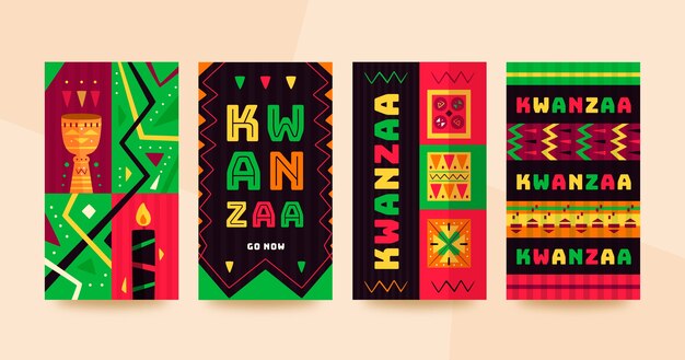 Handgetekende platte kwanzaa instagram verhalencollectie