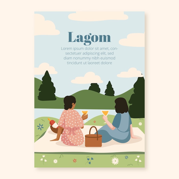 Handgetekende platte lagom-poster